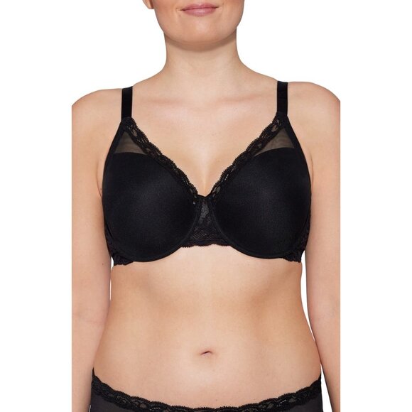 🆕NATORI Full Figure Deep Plunge Feathers UW T-Shirt Bra 42H Black #741299 - Picture 2 of 10
